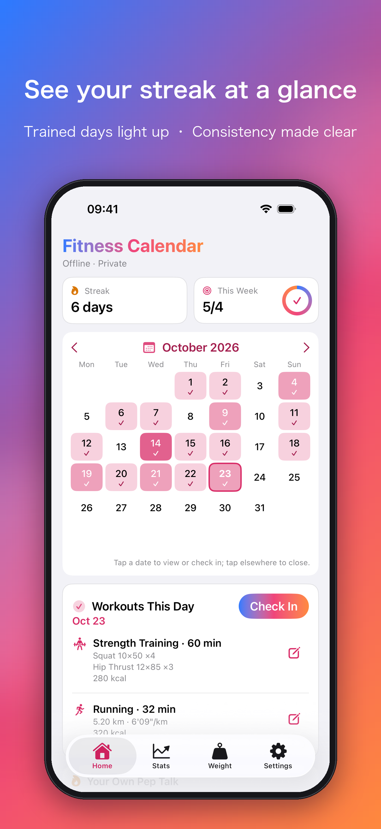 Calendar check-ins: see your consistency at a glance
