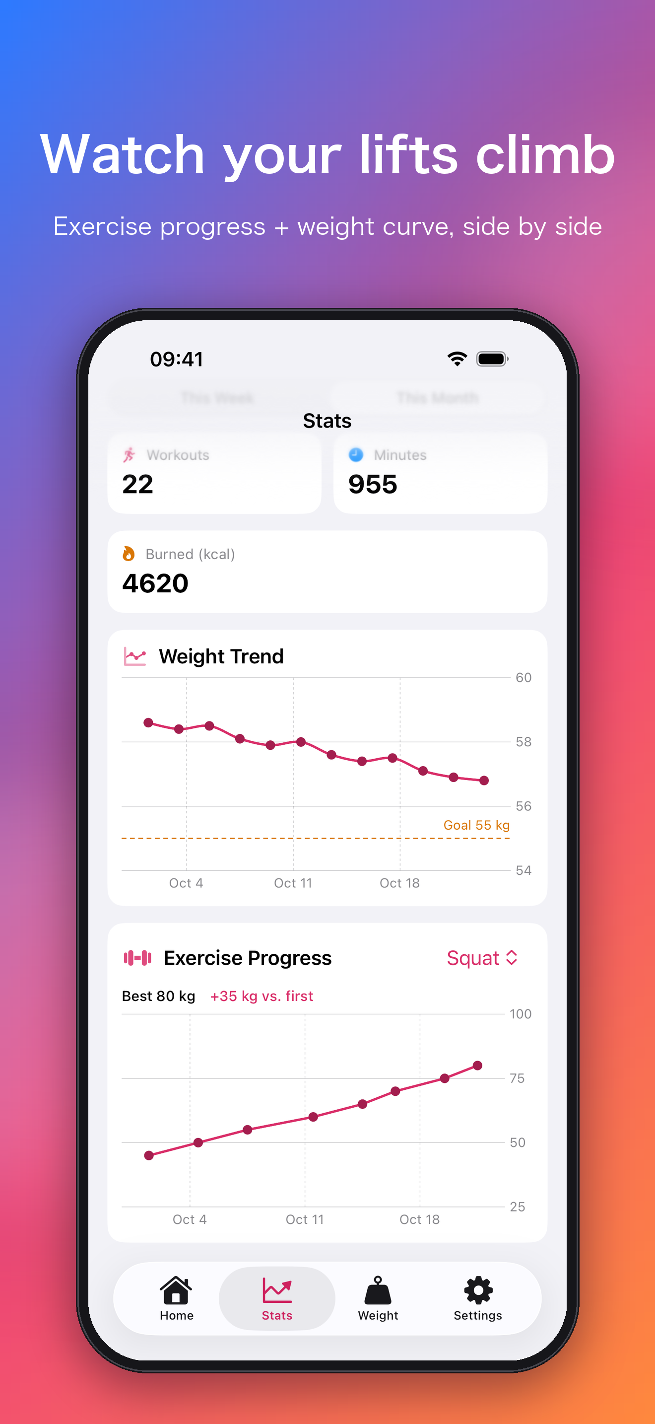 Exercise progress: watch your lifts go up