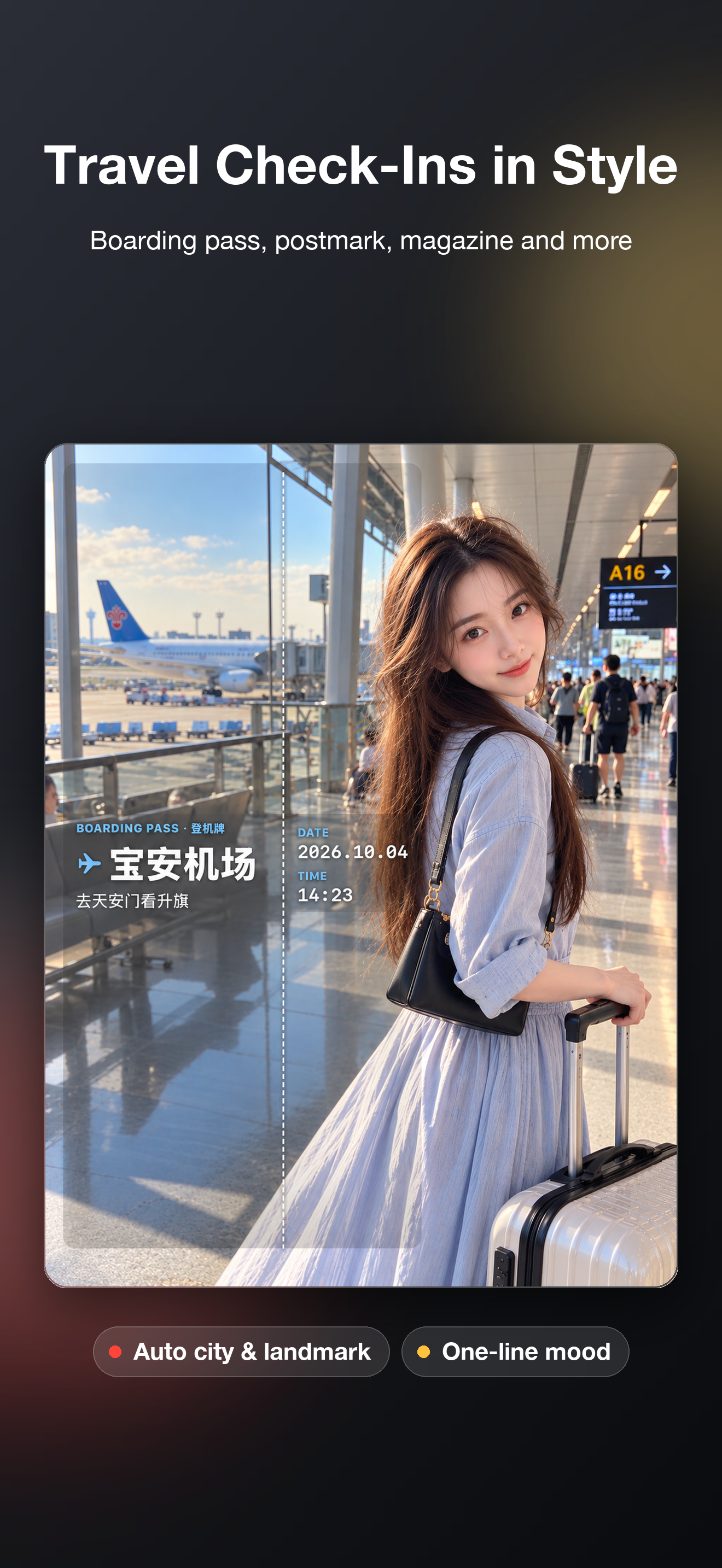 Travel stamps: city and landmark detected automatically