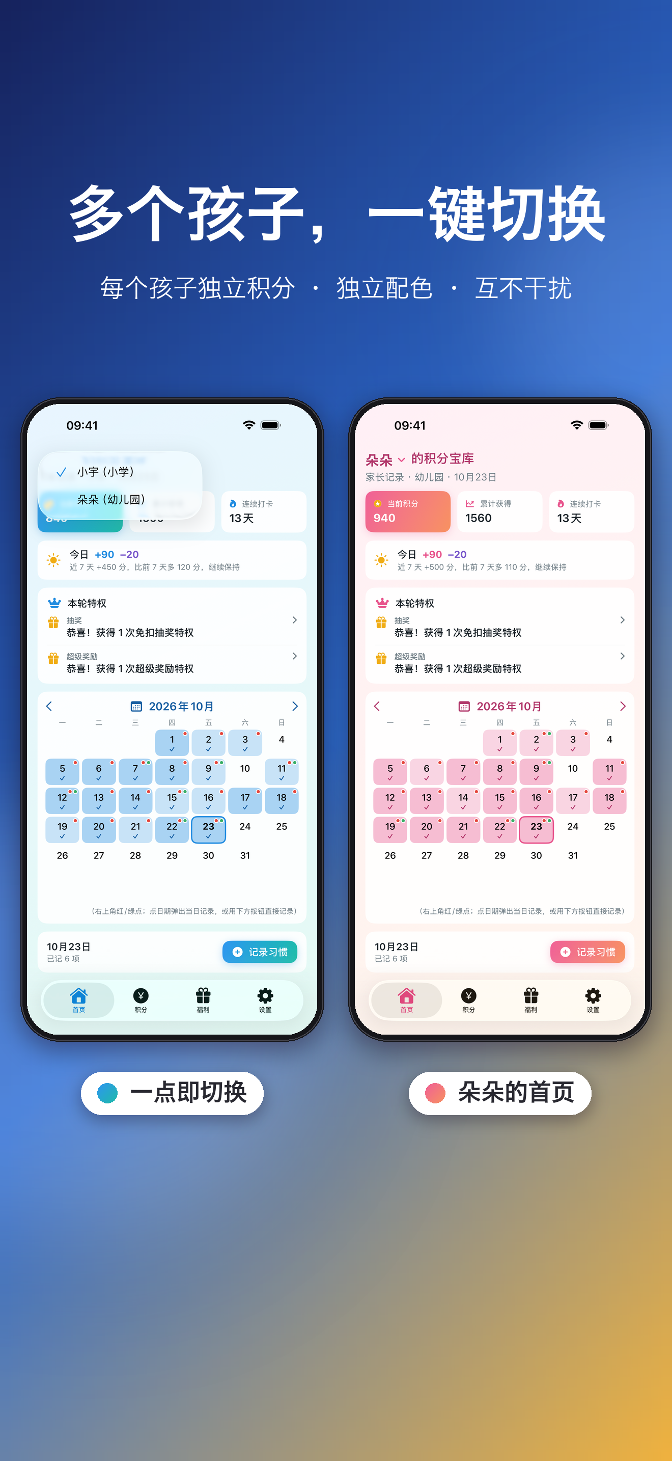 多个孩子，一键切换