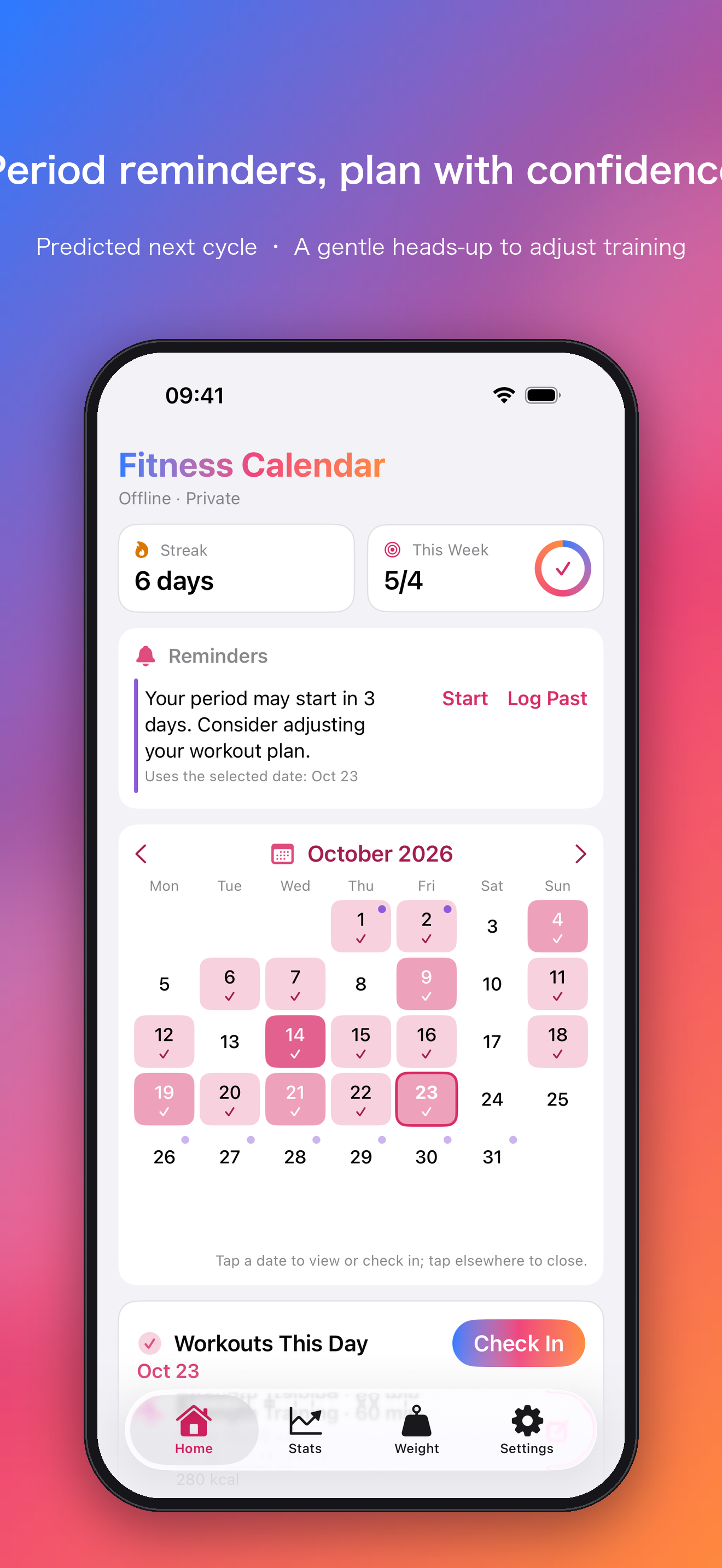 Period reminders to plan your training