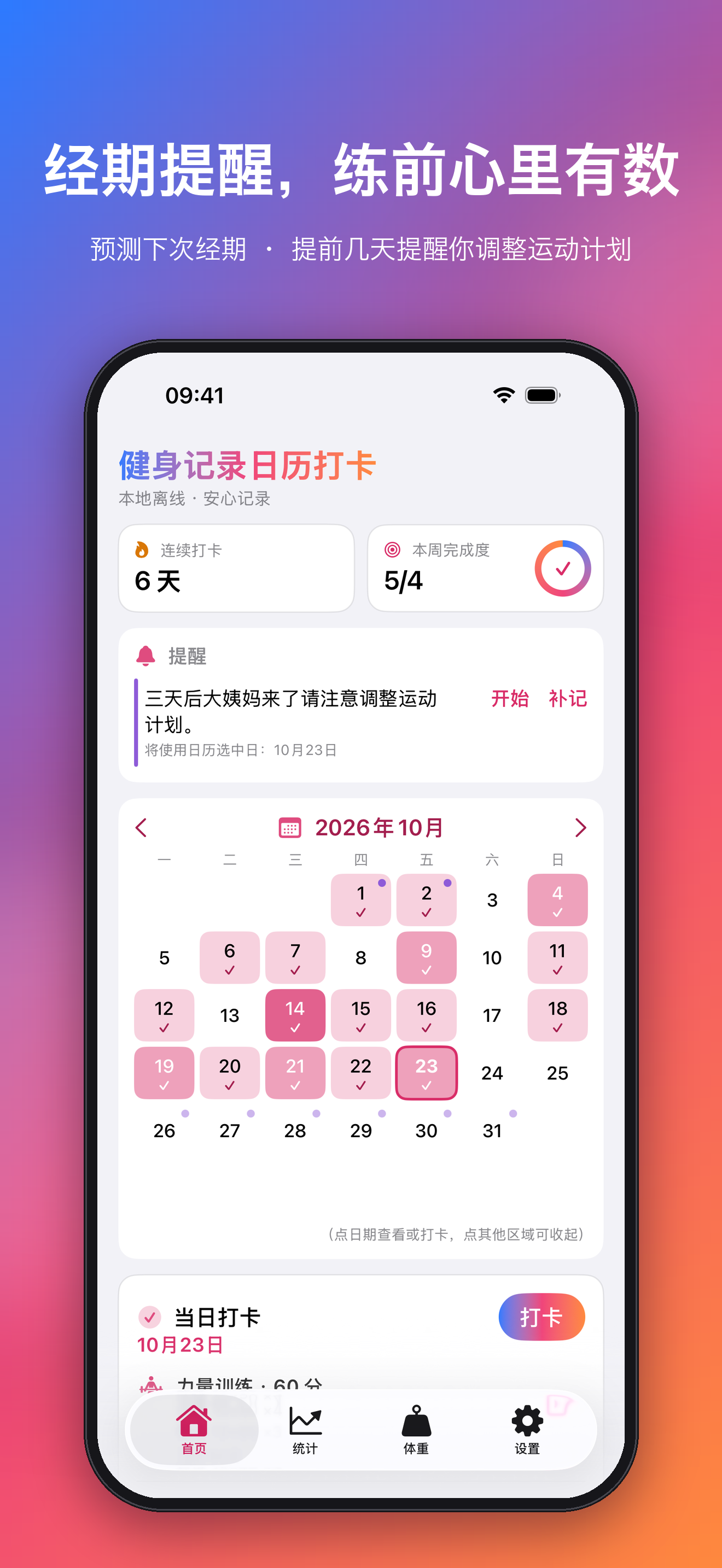 经期提醒，练前心里有数