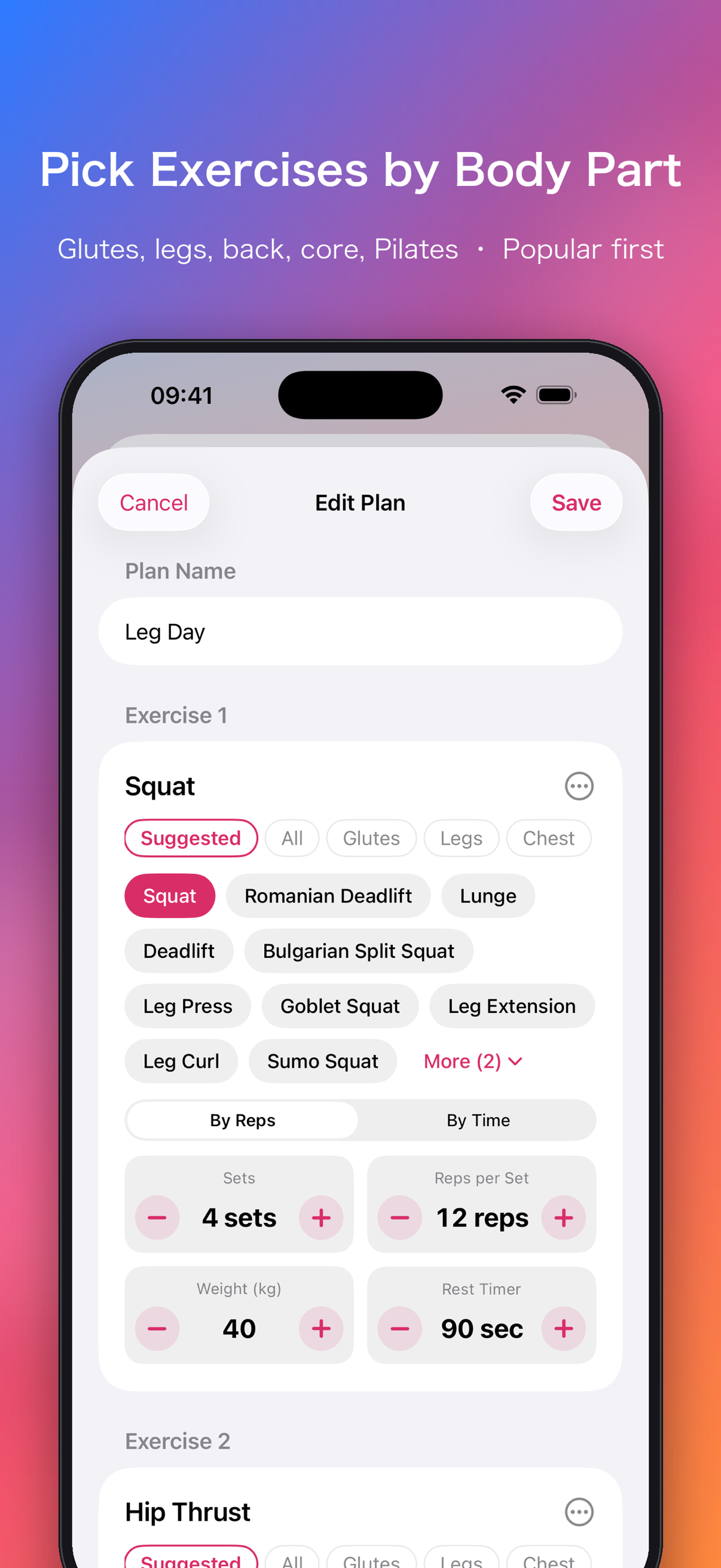 Pick exercises by body part